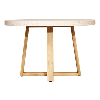 Eterrazzo Engineered Stone & Acacia Timber Round Dining Table, 120cm, Ivory Coast / White Wash