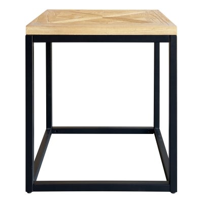 Bolden Parquetry Timber Top Iron Side Table