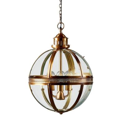 Saxon Metal & Glass Globe Pendant Light, Medium, Antique Brass