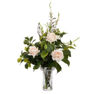 Loretta Artificial White Rose Arrangement in Vase, 70cm