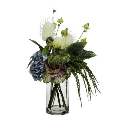 Stella Artificial Hydrangea & Protea Arrangement in Vase, Blue Flower, 45cm