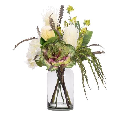 Stella Artificial Hydrangea & Protea Arrangement in Vase, Cream Flower, 45cm