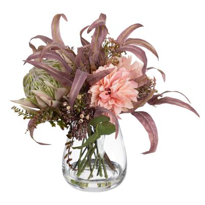 Loretta Artificial Dahlia & Protea Mixed Arrgement in Vase, 39cm, Dust Pink Flower