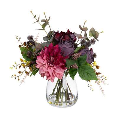Loretta Artificial Dahlia & Protea Mixed Arrgement in Vase, 39cm, Wine Flower