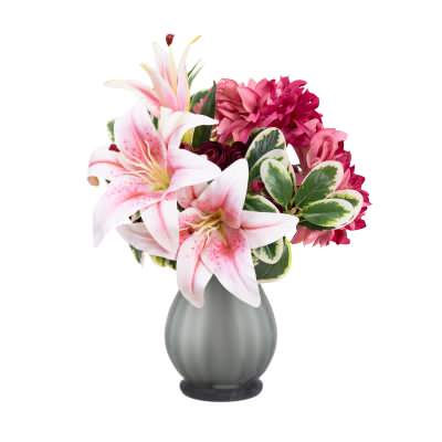 Jurras Artificial Lily & Dahlia Mixed Arrangement in Vase, 42cm
