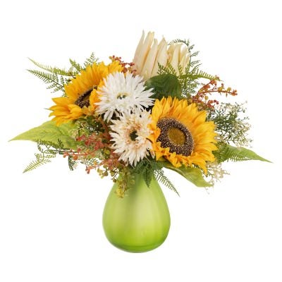 Jurras Artificial Sun Flower & Protea Mixed Arrangement in Vase, 40cm