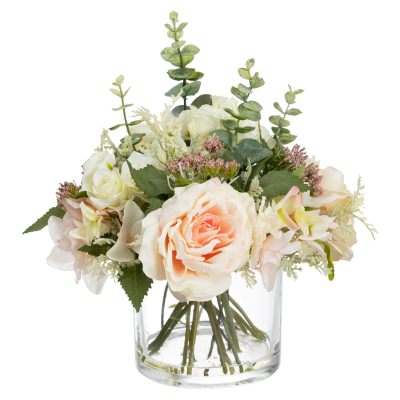 Stella Artificial Rose & Ranunculus Mixed Arrangement in Vase, 24cm