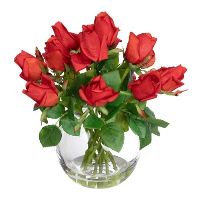 Luxa Artificial Rose Arrangement in Glass Vase, 38cm, Red Flower
