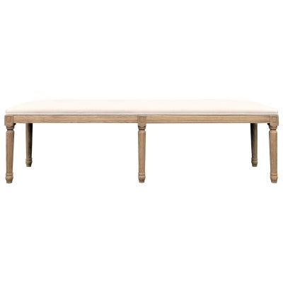 Antoinette Solid Oak Timber Bench with Linen Seat, Weathered Oak/Oatmeal