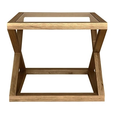 Valencia Glass Top Oak Timber Side Table, Natural Oak
