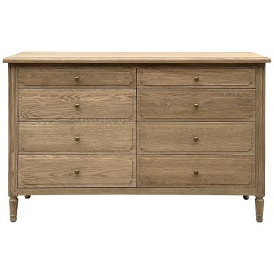 Marcelle Oak Timber 8 Drawer Dresser, Weathered Oak