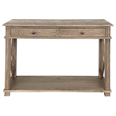 Phyllis Oak Timber 2 Drawer Console Table, 110cm, Weathered Oak