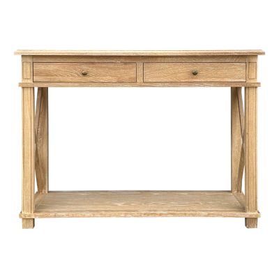 Phyllis Oak Timber 2 Drawer Console Table, 110cm, Lime Washed Oak