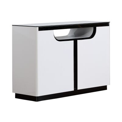 Roche Glass Topped 2 Door Buffet Table, 120cm, Glossy White