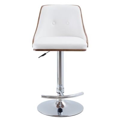 Florence PU Leather & Timber Gas Lift Bar Chair, White