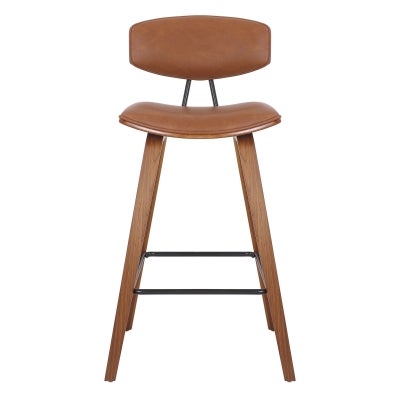 Retro Faux Leather & Wooden Counter Stool, Tan / Walnut