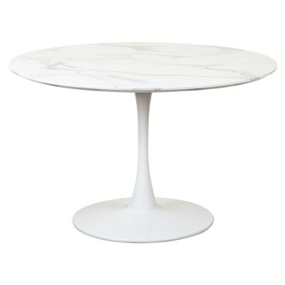 Hanaya  Marble Effect Round Dining Table, 120cm, White