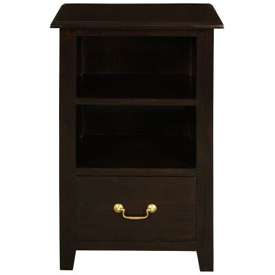 Tasmania Mahogany Timber Single Drawer Side Table with Shelf, Chocolate