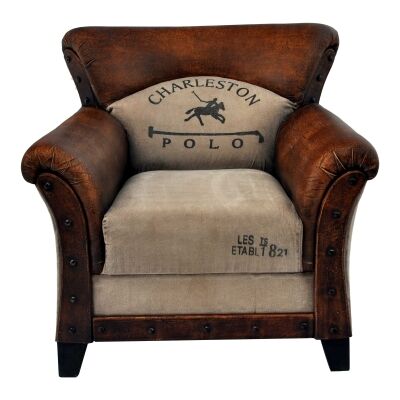 Charieston Polo Upcycled Canvas and Leather Upholstered Armchair