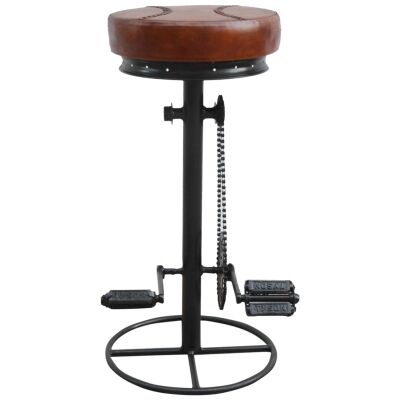Lambton Hand Crafted Iron Industrial Bar Stool with Leather Seat