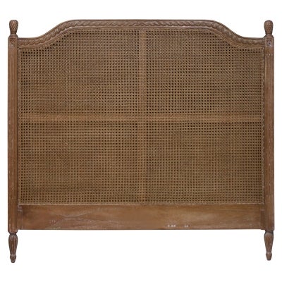 Lapalisse Hand Crafted Mahogany Timber & Rattan Bed Headboard, Queen, Weathered Oak
