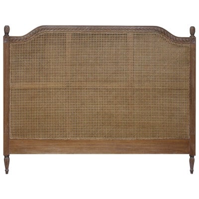 Lapalisse Hand Crafted Mahogany Timber & Rattan Bed Headboard, King, Weathered Oak