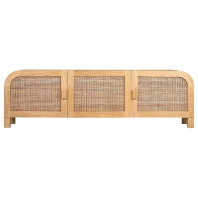 Grace Timber & Rattan 3 Door TV Unit, 180cm, Natural