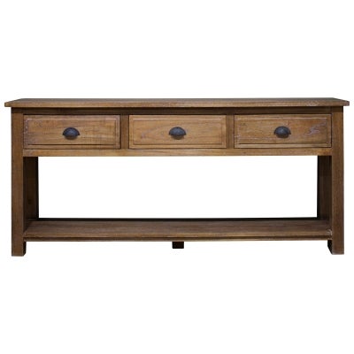 Ceva Hand Crafted Mahogany 3 Drawer Console Table, Weathered Oak