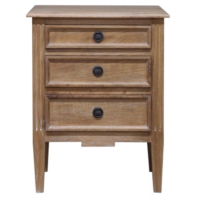 Belley Hand Crafted Mahogany Timber 3 Drawer Bedside Table, Weathered Oak