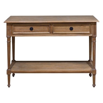 Lapalisse Handcrafted Mindi Wood Console Table, 110cm, Weathered Oak