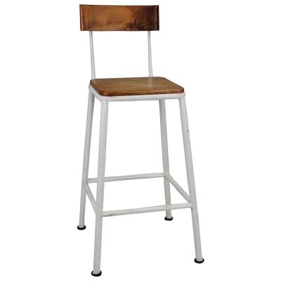 Hunston Metal Counter Chair with Timber Seat,  White
