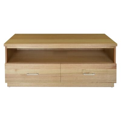 Moselia Tasmanian Oak Timber 2 Drawer TV Unit, 120cm, Wheat