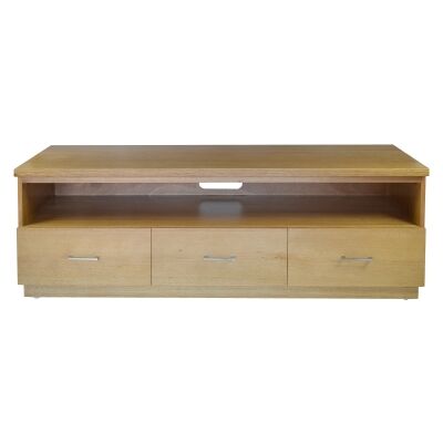 Moselia Tasmanian Oak Timber 3 Drawer TV Unit, 160cm, Wheat