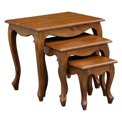 Queen Ann Mahogany Timber 3 Piece Nested Table Set, Light Pecan