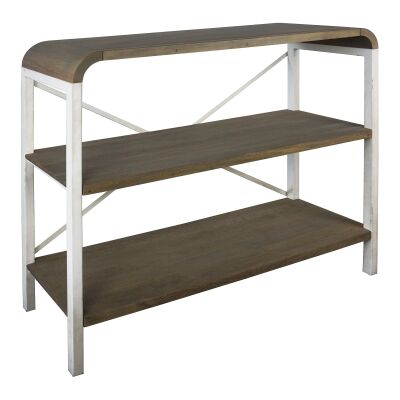 Hixton 3 Tier Solid Mango Wood Timber & Metal Display Shelf, White
