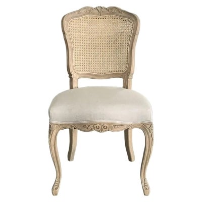 Jasie Rattan Back Oak Timber Dining Chair with Linen Seat, Oatmeal / Weathered Oak