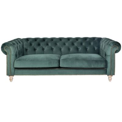 Kendal Velvet Fabric Chesterfield Sofa, 3 Seater, Green