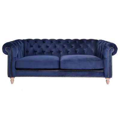 Kendal Velvet Fabric Chesterfield Sofa, 3 Seater, Navy