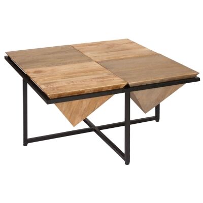 Landrau Mango Wood & Metal Square Coffee Table, 80cm