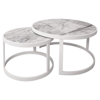 Leonardo 2 Piece Marble Top Nested Round Coffee Table Set, 85/60cm, White