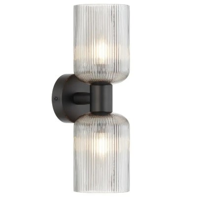 Riven Iron & Glass Wall Light, Black / Smoke
