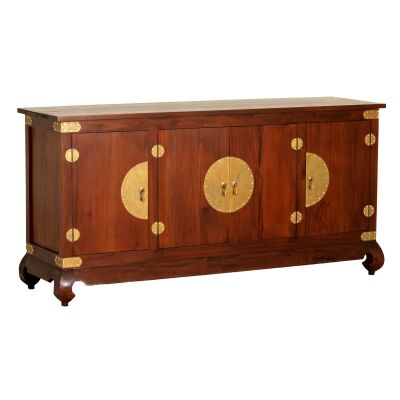 Ming Solid Mahogany Timber 4 Door Buffet Table, 182cm, Mahogany