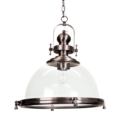 Gaia Industrial Pendant Light with Clear Shade - Antique Silver