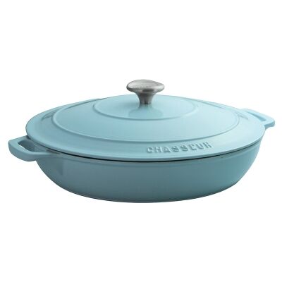 Chasseur Cast Iron Round Casserole, 30cm, Duck Egg Blue