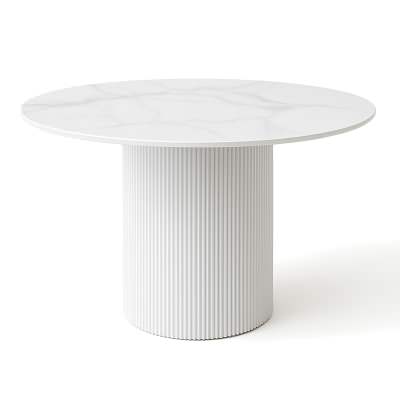 Sonata Sintered Stone Top Round Dining Table, 120cm, White / White