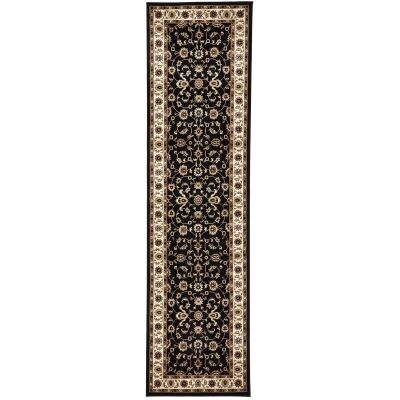 Sydney Classic Turkish Made Oriental Runner Rug, 400x80cm, Black / Ivory