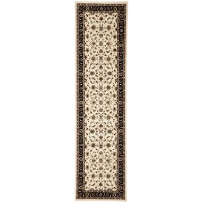 Sydney Classic Turkish Made Oriental Runner Rug, 400x80cm, Ivory / Black