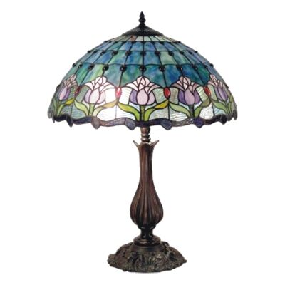 Mauve Tulip Tiffany Style Stained Glass Table Lamp, Large