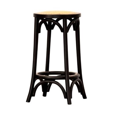 Sherwood Solid Oak Timber Counter Stool with Rattan Seat, Distressed Black