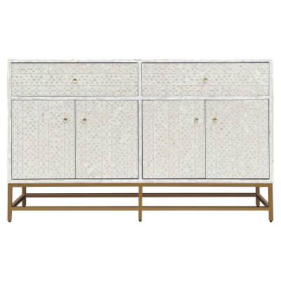 Splendour Mother Of Pearl Inlaid 4 Door 2 Drawer Sideboard, 140cm, Cream
